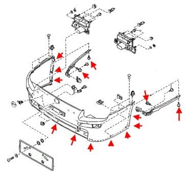 схема крепления переднего бампера MAZDA 323F