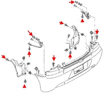 схема крепления заднего бампера MAZDA 323F