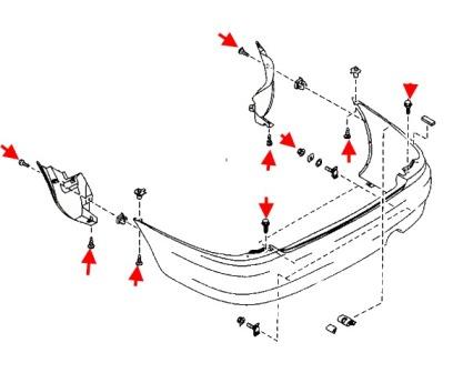 схема крепления заднего бампера MAZDA 323F