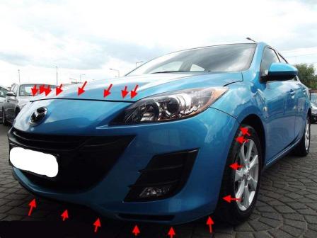 puntos de fijación del parachoques delantero MAZDA 3 (2009-2013)