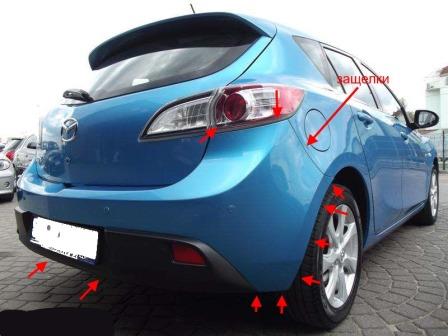 puntos de montaje para el parachoques trasero MAZDA 3 (2009-2013)