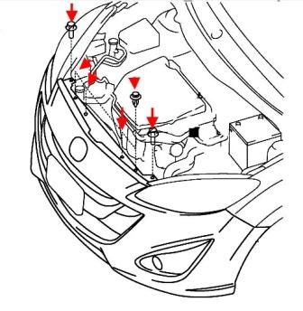 схема крепления переднего бампера MAZDA 5 (после 2010 года)