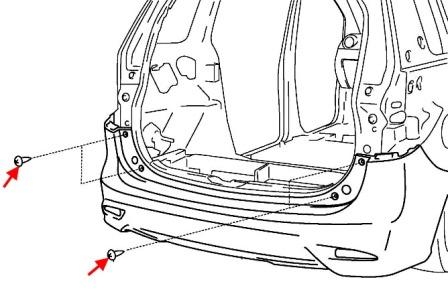 схема крепления заднего бампера MAZDA 5 (после 2010 года)