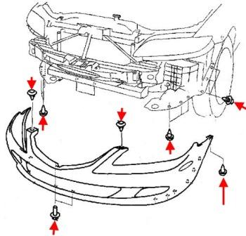 схема крепления переднего бампера MAZDA 6 (2002-2008)