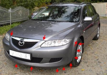 места крепления переднего бампера MAZDA 6 (2002-2008)