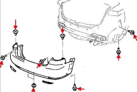 схема крепления заднего бампера MAZDA 6 (2002-2008)