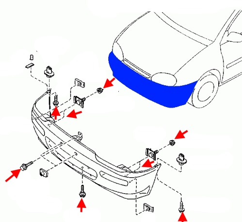 Schema montaggio paraurti anteriore MAZDA 121