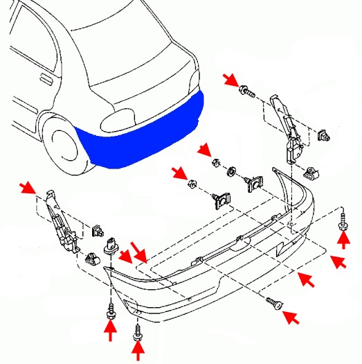 Schema montaggio paraurti posteriore MAZDA 121