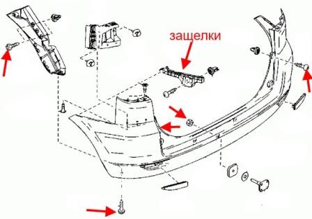 схема крепления заднего бампера MAZDA 2 (2003-2007)