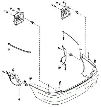 схема крепления заднего бампера MAZDA 323