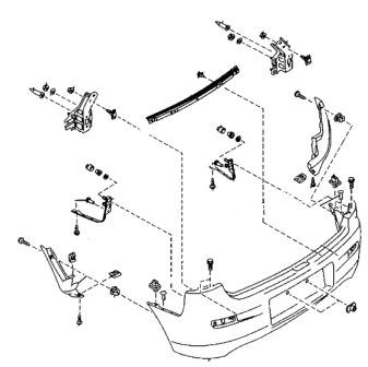схема крепления заднего бампера MAZDA 323