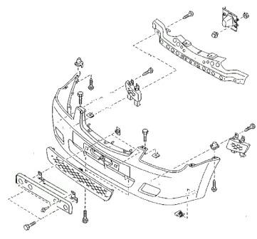 схема крепления переднего бампера MAZDA 323