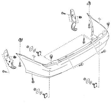 схема крепления заднего бампера MAZDA 323