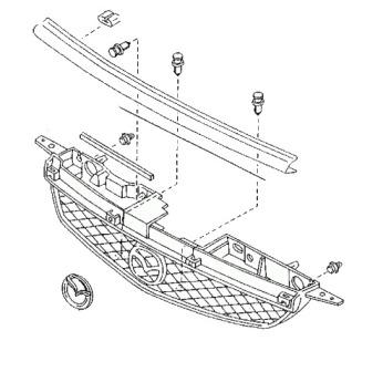 схема крепления решетки радиатора MAZDA 323