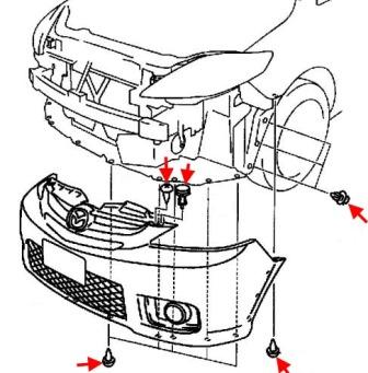 схема крепления переднего бампера MAZDA 5 (2005-2010)