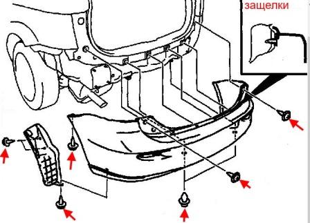 схема крепления заднего бампера MAZDA 5 (2005-2010)