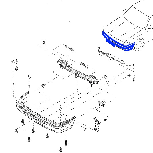 схема крепления переднего бампера MAZDA 626 (1987-1992)