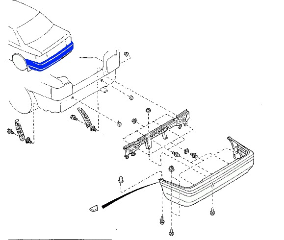 схема крепления заднего бампера MAZDA 626 (1987-1992)