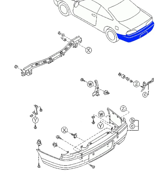 схема крепления заднего бампера MAZDA 626 (1992-1997)