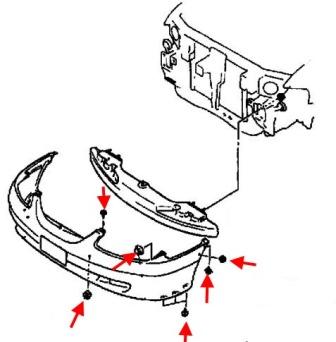 схема крепления переднего бампера MAZDA 626 (1997-2002)
