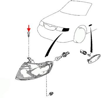 схема крепления указателя поворота MAZDA 626 (1997-2002)