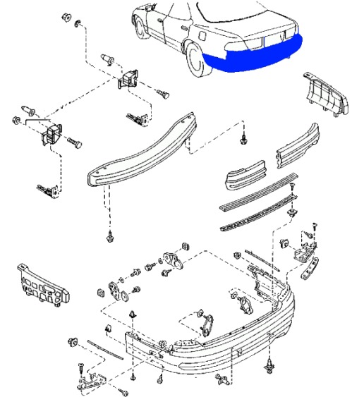 схема крепления заднего бампера MAZDA 929