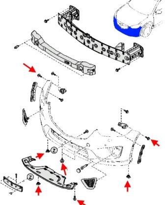 схема крепления переднего бампера Mazda CX-5 I KE (2012-2017)