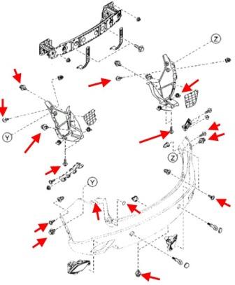 схема крепления заднего бампера Mazda CX-5 I KE (2012-2017)