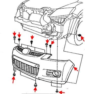 схема крепления переднего бампера MAZDA CX-7