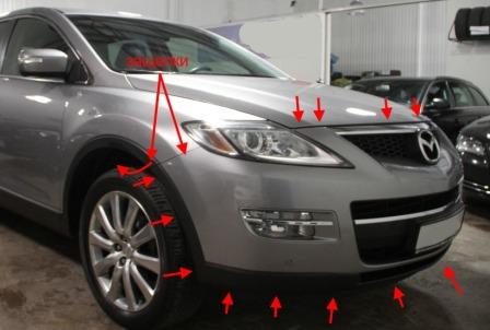 puntos de montaje del parachoques delantero Mazda CX-9 I TB (2006-2015)