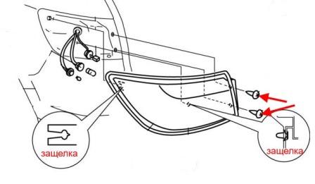 Diagrama de montaje de la luz trasera Mazda CX-9 I TB (2006-2015)