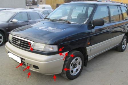 puntos de fijación del parachoques delantero MAZDA MPV (1989-1999)