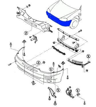 схема крепления переднего бампера MAZDA MX-3