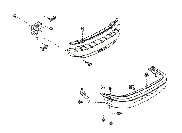 the scheme of fastening the rear bumper of the MAZDA MX-5 (1989-1997)