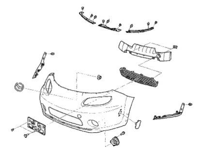 схема крепления переднего бампера MAZDA MX-5 (1997-2005)