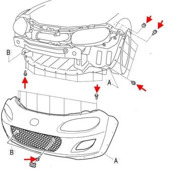 схема крепления заднего бампера MAZDA MX-5 NC (2005-2015)