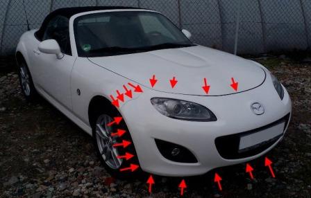 места крепления переднего бампера MAZDA MX-5 NC (2005-2015)