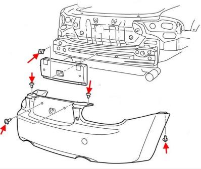 схема крепления заднего бампера MAZDA MX-5 NC (2005-2015)