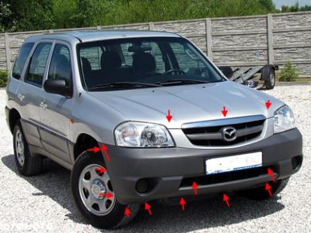 the attachment of the front bumper MAZDA TRIBUTE