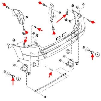 Schema montaggio paraurti posteriore MAZDA PREMACY