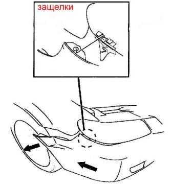 схема крепления переднего бампера Mazda Protege  BJ (1998-2003), Mazda Astina, Mazda Familia