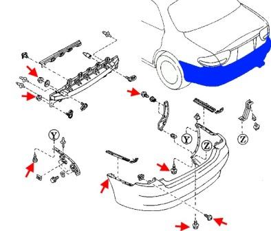 Esquema de montaje del parachoques trasero MAZDA XEDOS-6