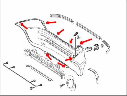 Schema montaggio paraurti posteriore Mercedes W168