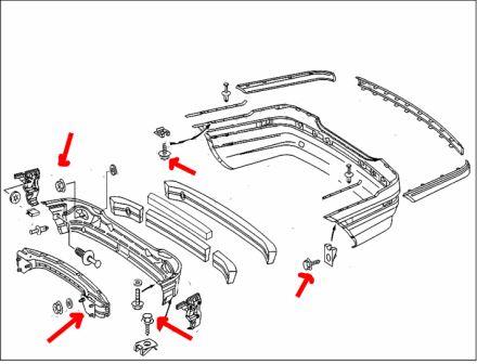 Schéma de montage du pare-chocs arrière Mercedes W203