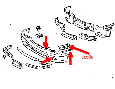 Schéma de montage du pare-chocs avant Mercedes W203
