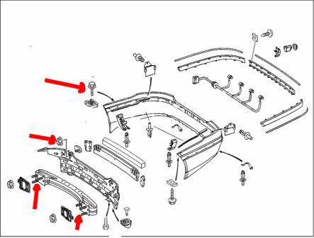Schéma de montage du pare-chocs arrière Mercedes W220