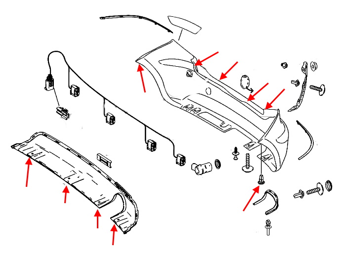 Schéma de montage du pare-chocs arrière Mercedes Classe A W169