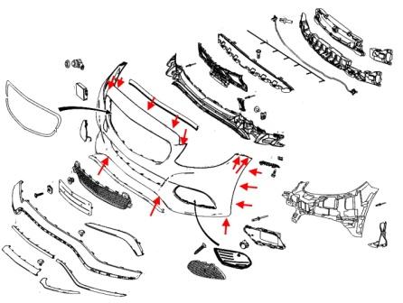Schéma de montage du pare-chocs avant Mercedes Classe C W205