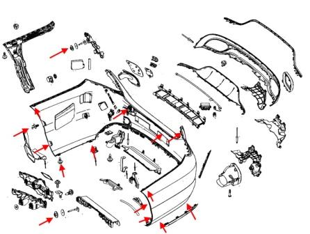 Schéma de montage du pare-chocs arrière Mercedes Classe C W205