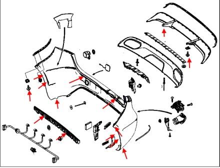 Schéma de montage du pare-chocs arrière Mercedes Classe B W246